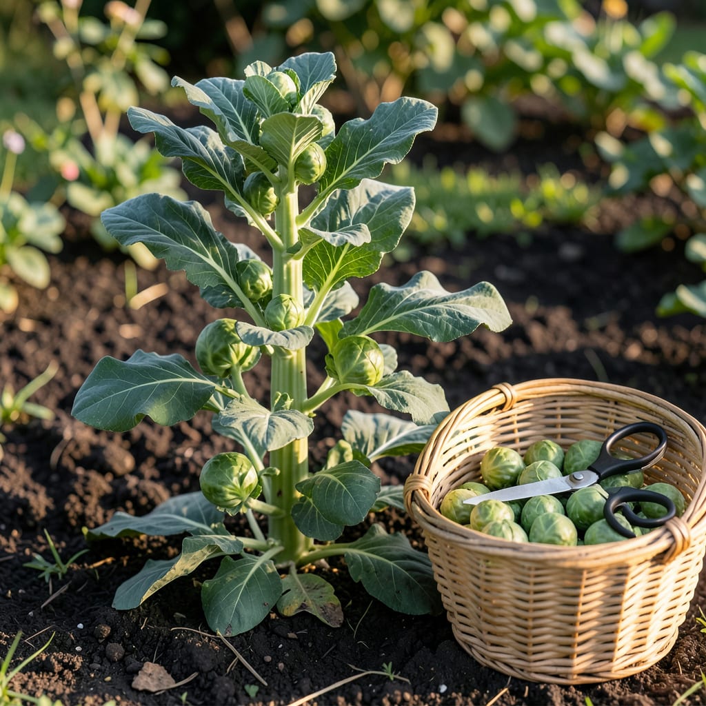 Visual representation of Harvesting Brussel Sprouts Plant: Timing and Methods for Sweetest Sprouts