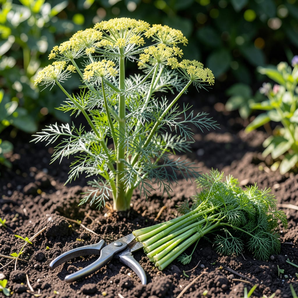 Harvesting Dill to Promote Growth: Prune for Bushier Plants illustration with key details