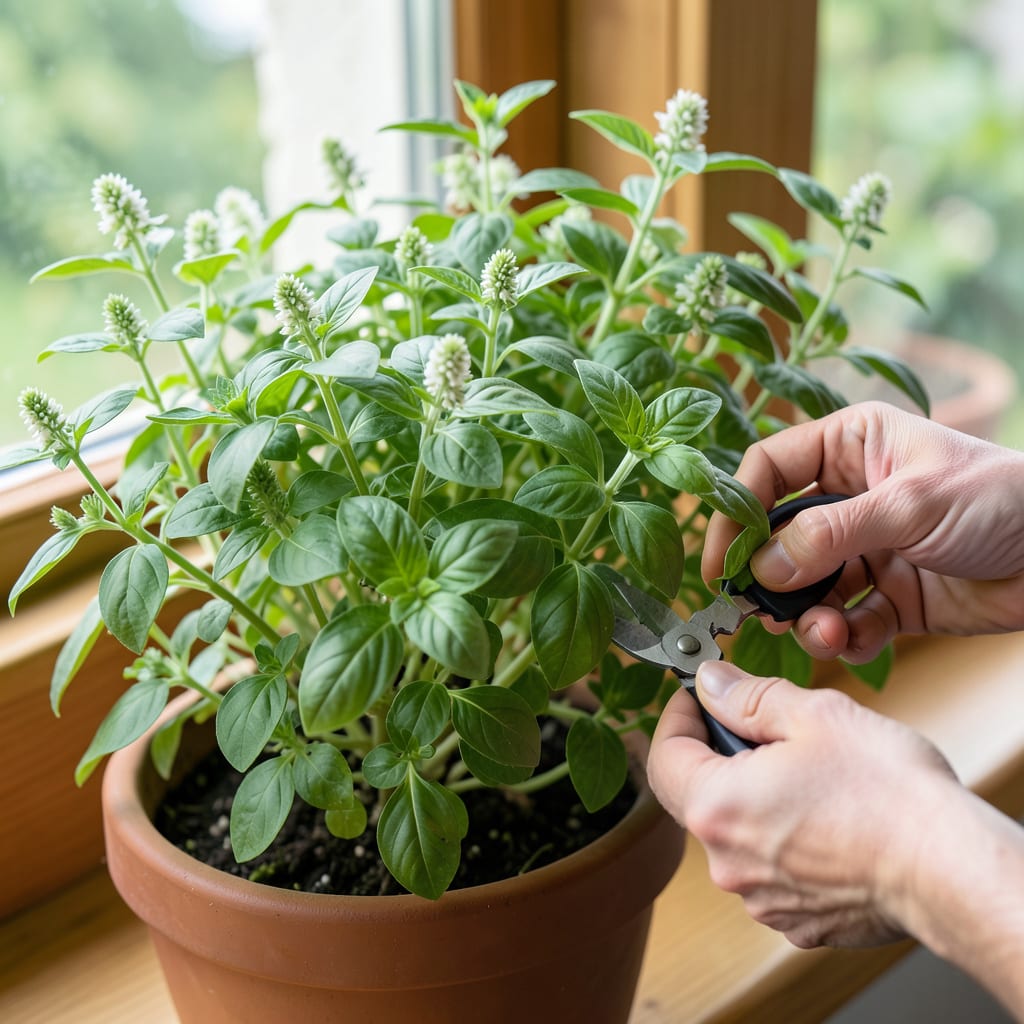 Harvesting Sweet Basil Leaves: Timing and Methods for Peak Flavor example with annotations
