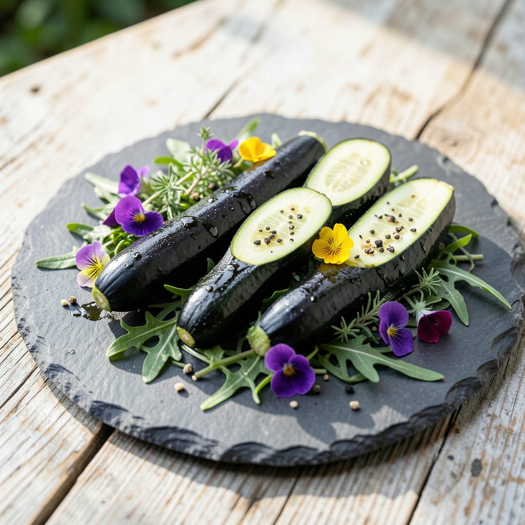 Visual representation of Heirloom Black Beauty Zucchini: Deep Purple Skin and Rich Garden Harvest