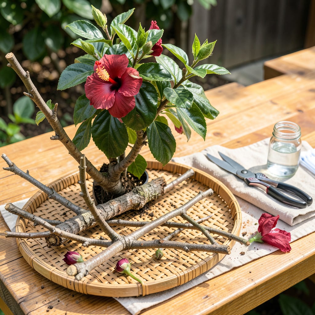 Visual representation of Hibiscus Pruning in Spring: The Key to Bigger Blooms All Season