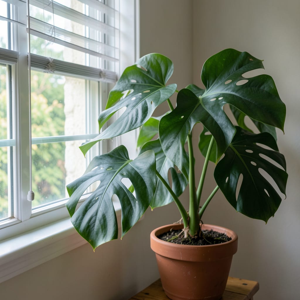 How Much Light Does a Cheese Plant Need: Optimal Lighting Conditions for Healthy Growth example with annotations