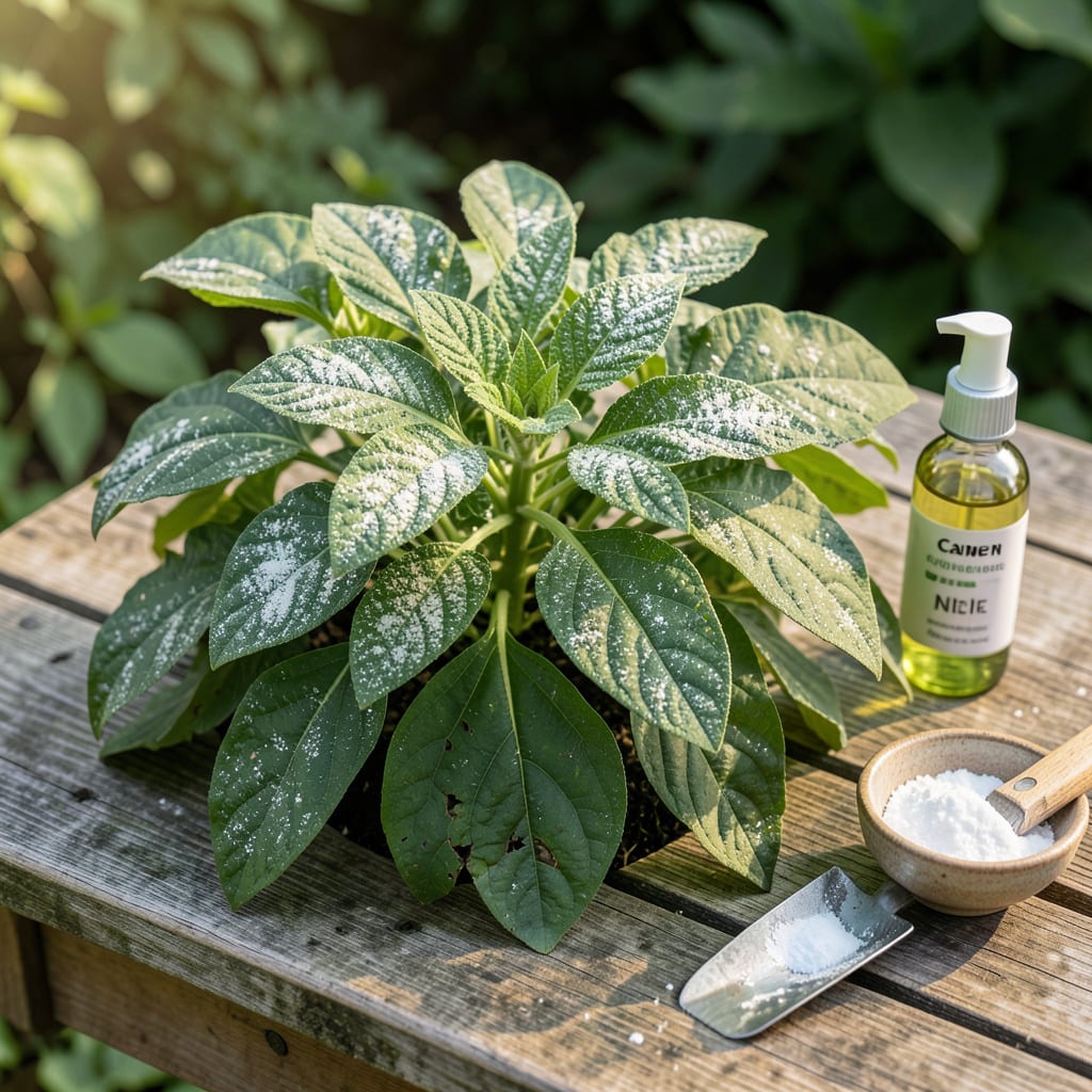 Visual representation of How to Fix Powdery Mildew on Plants: Neem Oil Solution for White Fungus