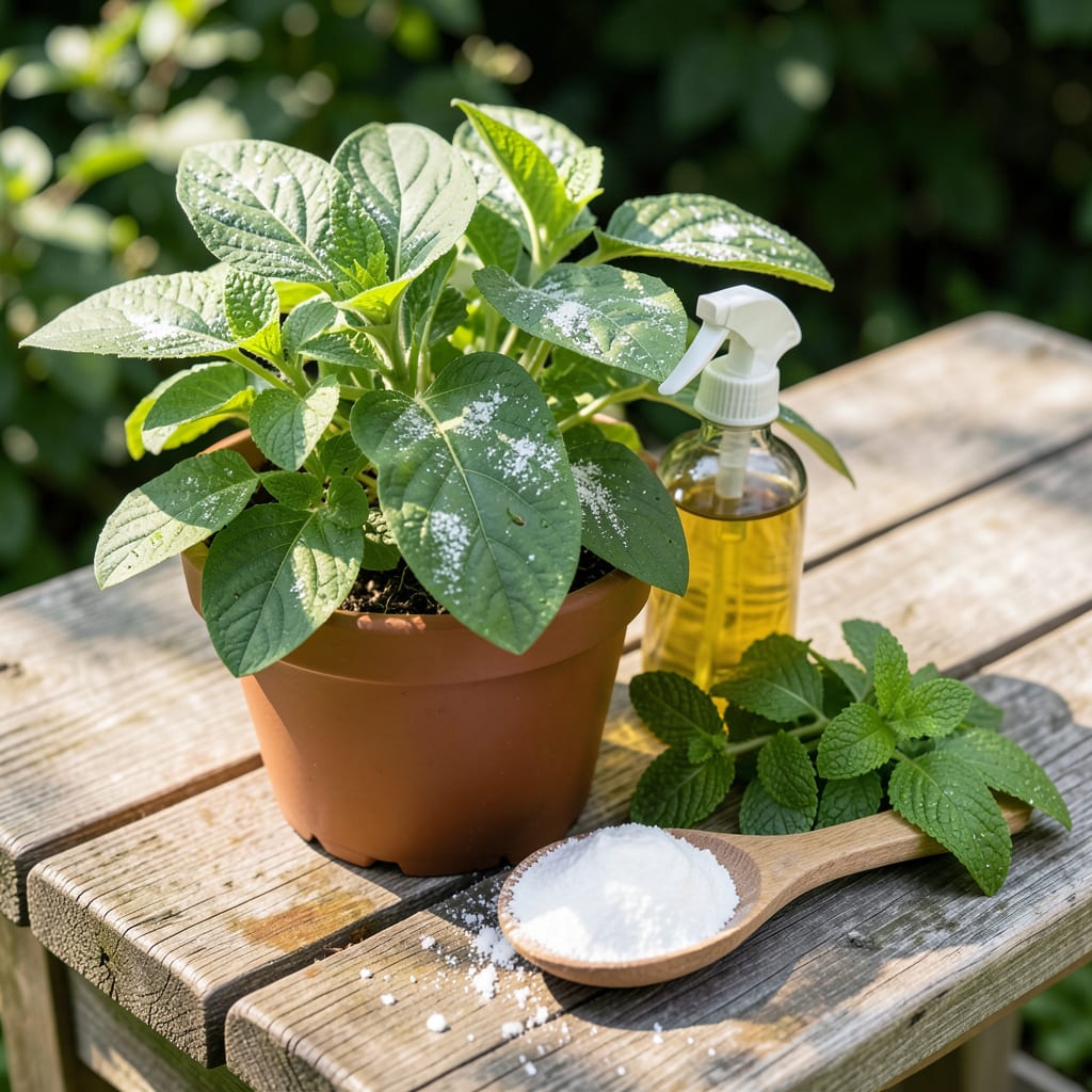 Visual representation of how to get rid of mildew on plants