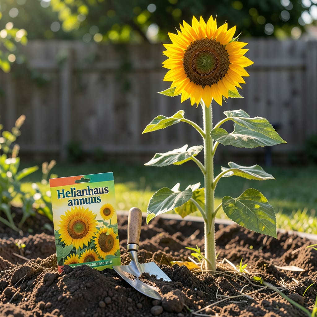 How to Grow Tall Sunflowers: The Staking and Spacing Tricks for 12 Foot Stems example with annotations