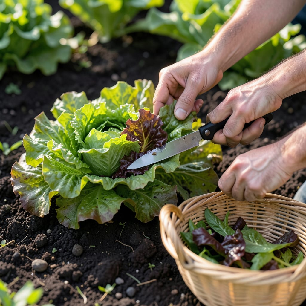 How to Harvest Leaf Lettuce: Pick Outer Leaves for Longer Yields example with annotations