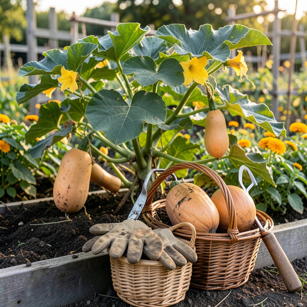 Visual representation of how to know when butternut squash is ready to pick