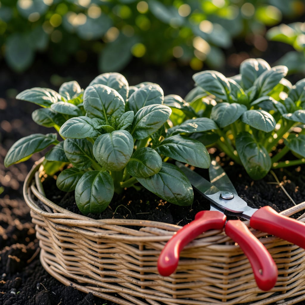 Visual representation of how to know when to harvest spinach