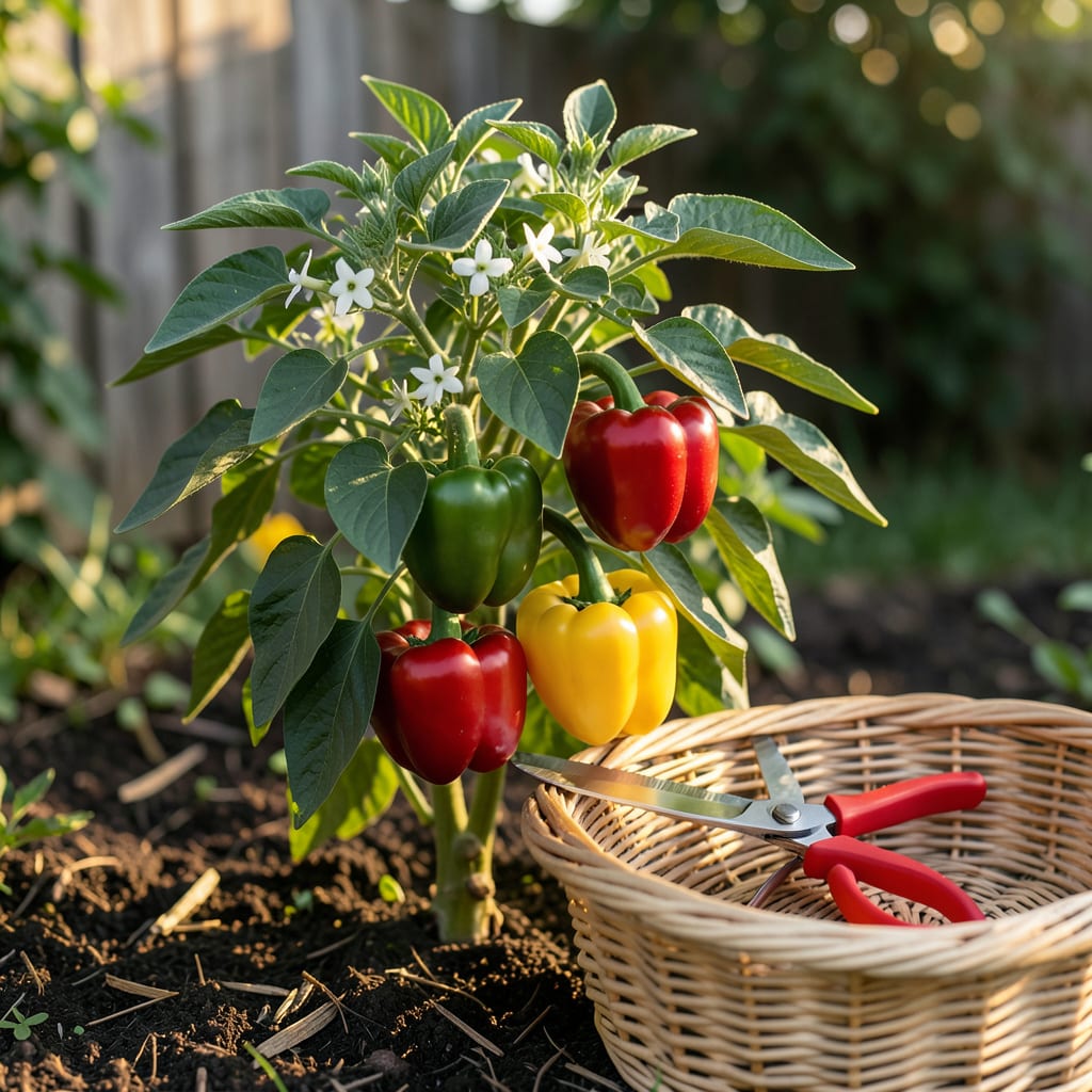 Visual representation of how to know when to pick bell peppers