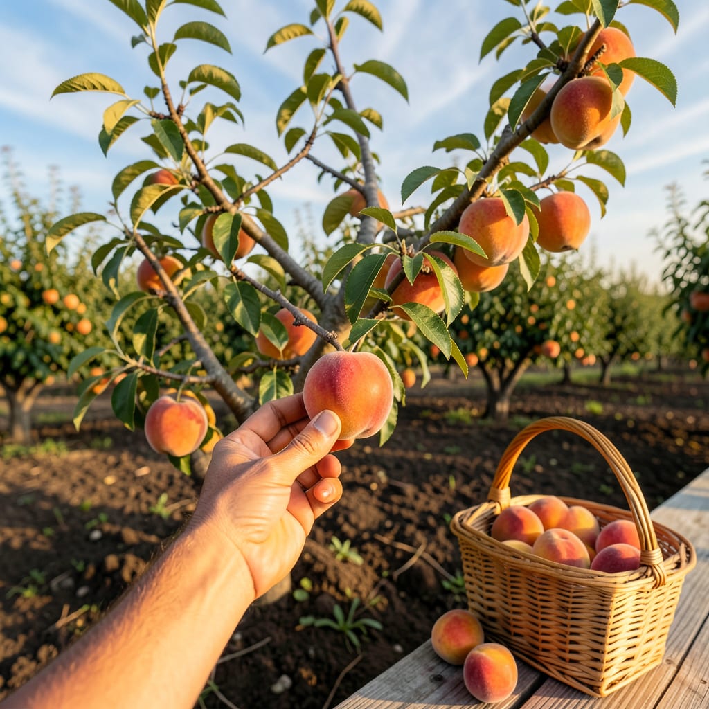 Visual representation of How to Know When to Pick Peaches: Color, Scent and Gentle Twist Test