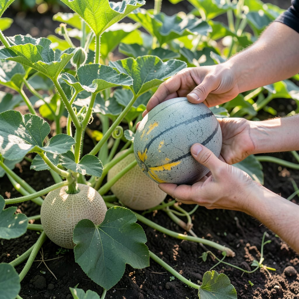 How to Pick a Ripe Cantaloupe: Netting Pattern and Weight Guide illustration with key details