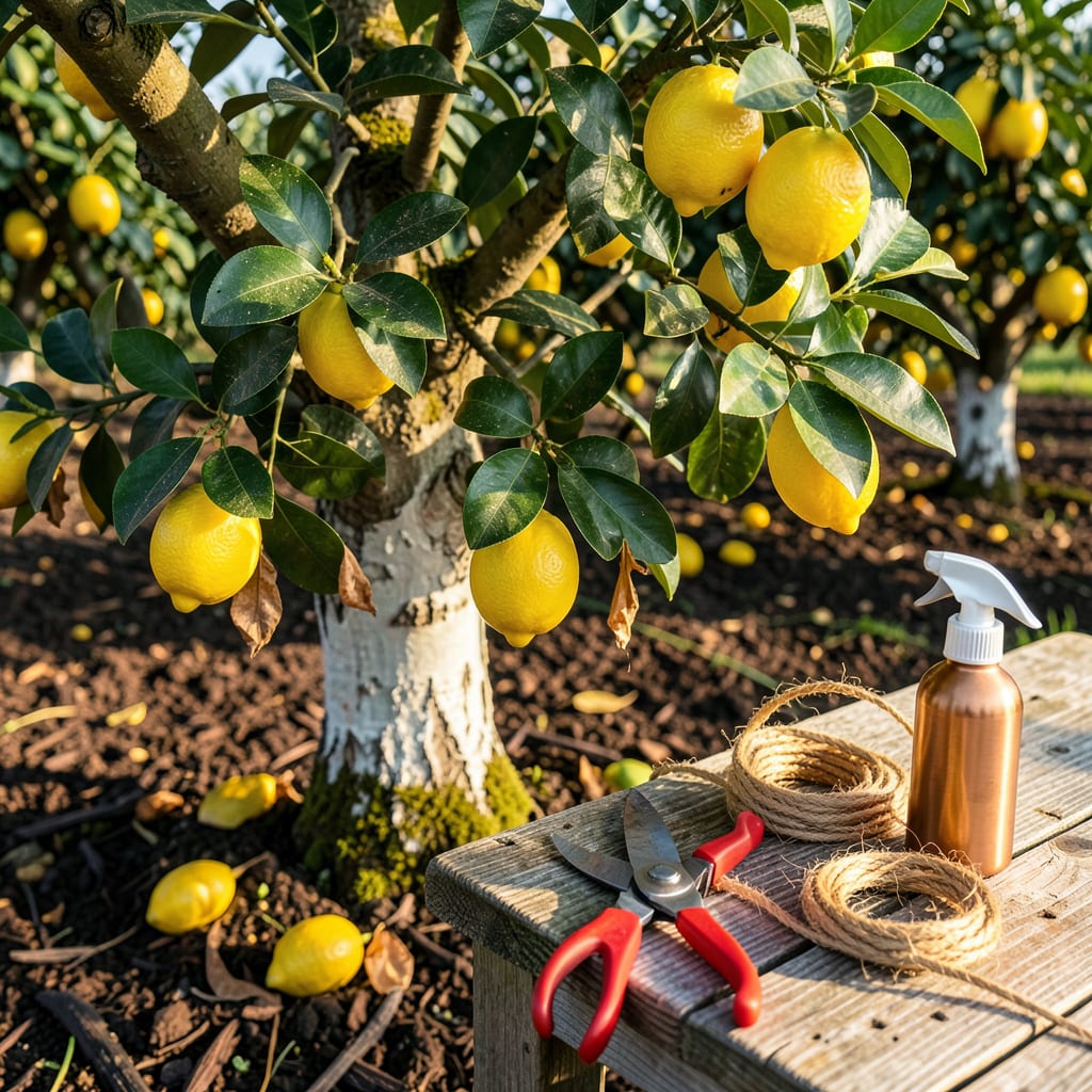 Visual representation of how to prune a lemon tree