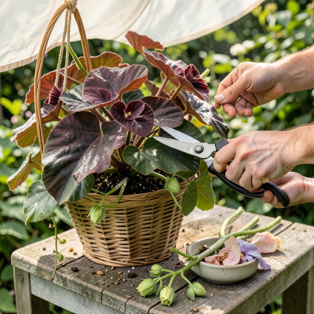 How to Prune Begonias: The Secret to Bushier Blooms All Season illustration with key details