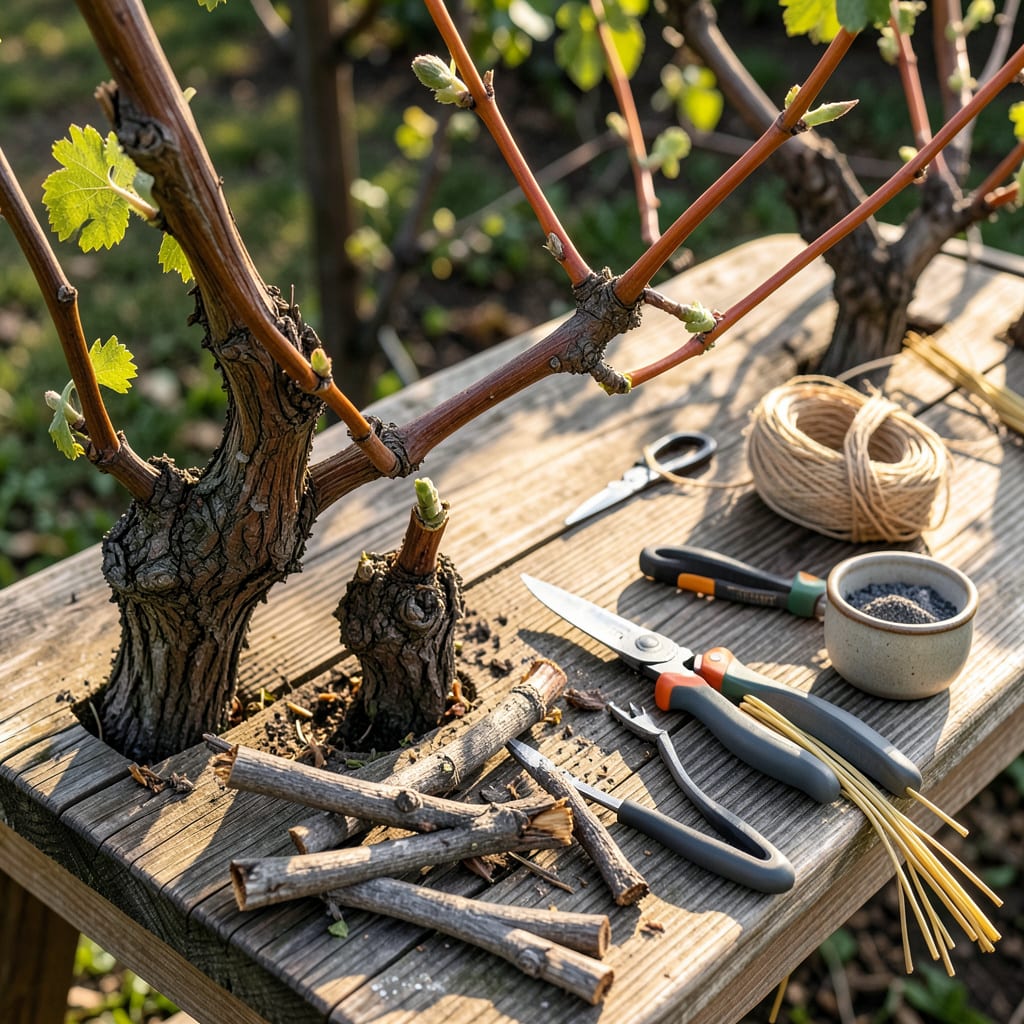 how to prune grape vines illustration with key details
