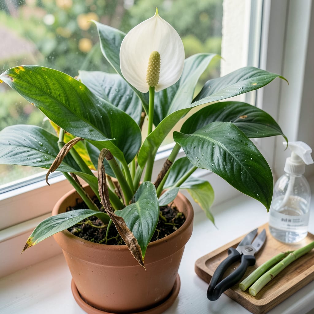 How to Prune Peace Lily: Encourage Lush Growth and More Blooms illustration with key details