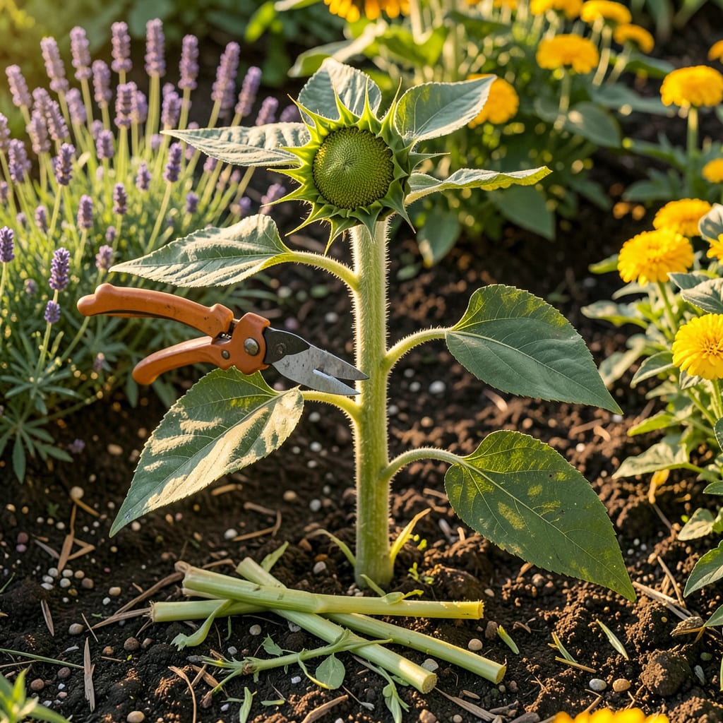 How to Prune Sunflowers: The Secret to Bigger Blooms and Healthier Plants example with annotations