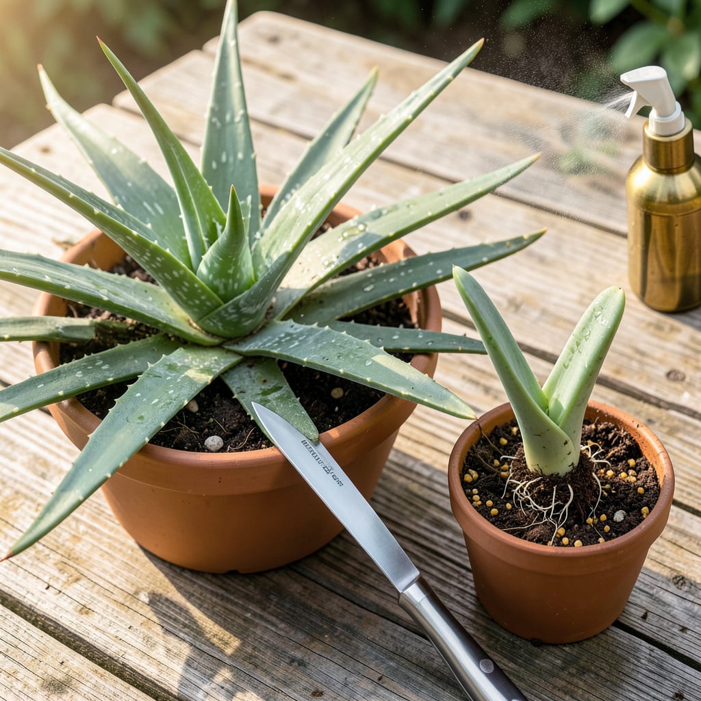how to transplant aloe pups illustration with key details