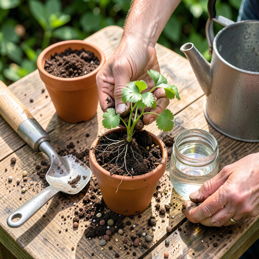 How to Transplant Cilantro: Foolproof Steps for Thriving Herbs illustration with key details