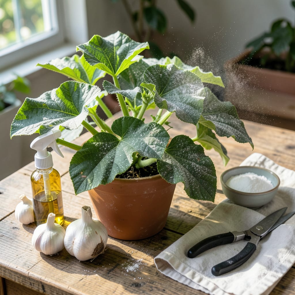 Visual representation of How to Treat Powdery Mildew on Zucchini Plants: Organic Prevention and Cure