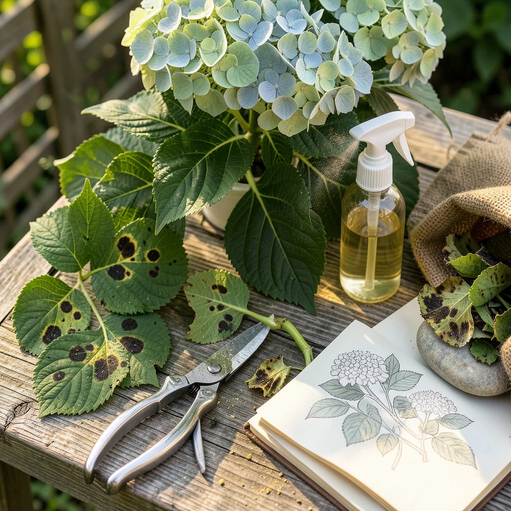 Hydrangea Black Spots: Organic Fixes for Healthy, Vibrant Leaves illustration with key details