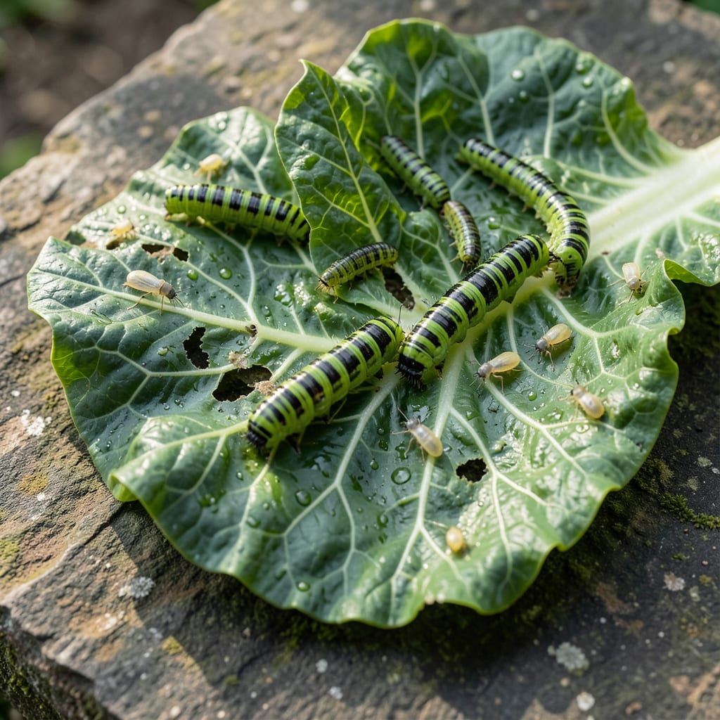 Insects Eating Cabbage Leaves: Visual Guide to Organic Defense example with annotations