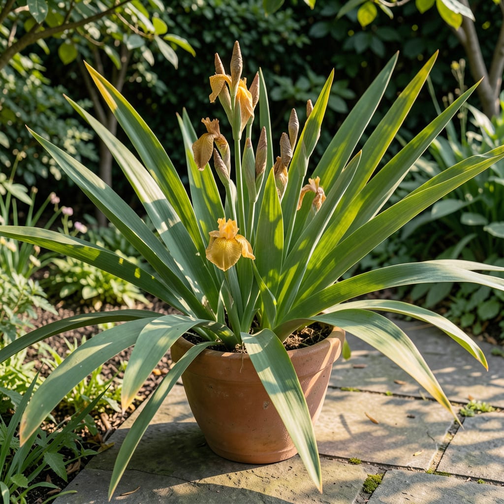 Visual representation of iris leaves turning yellow