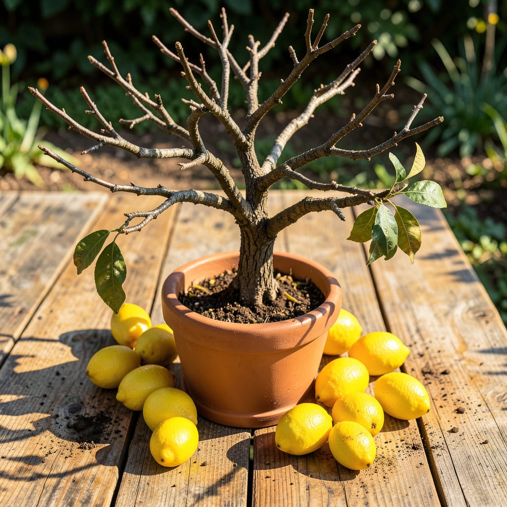 Visual representation of lemon tree lost all leaves