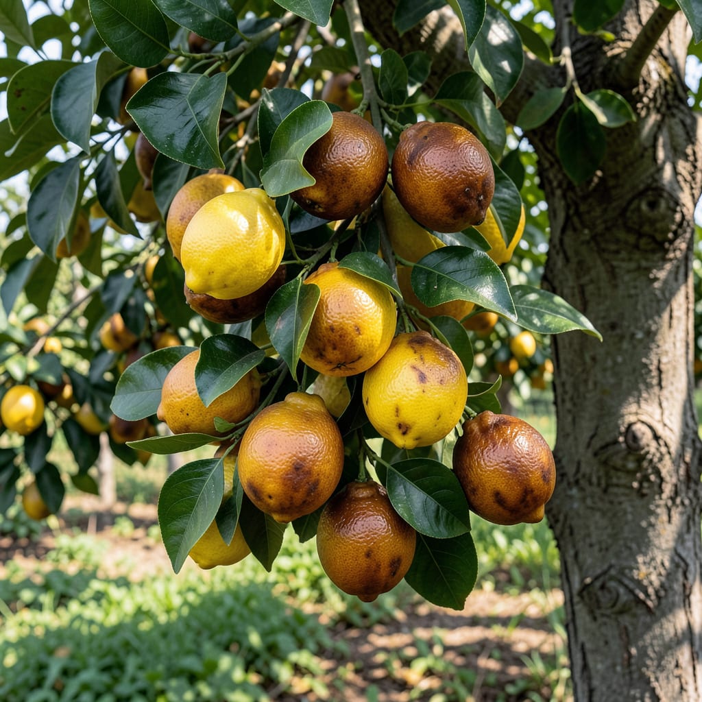 Lemons Turning Brown on Tree: Environmental Stress and Revival Techniques example with annotations