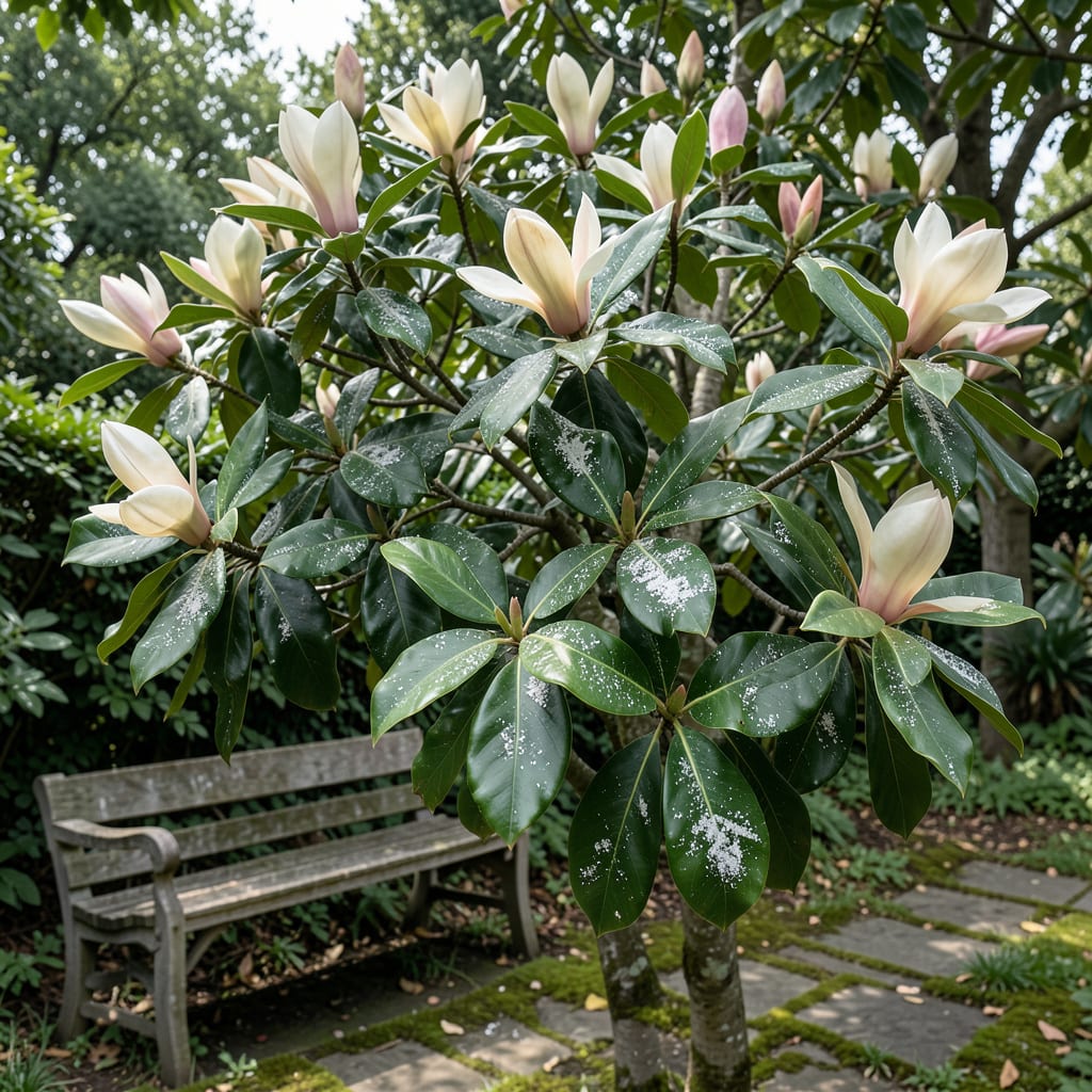 Comprehensive magnolia tree white spots on leaves visual reference