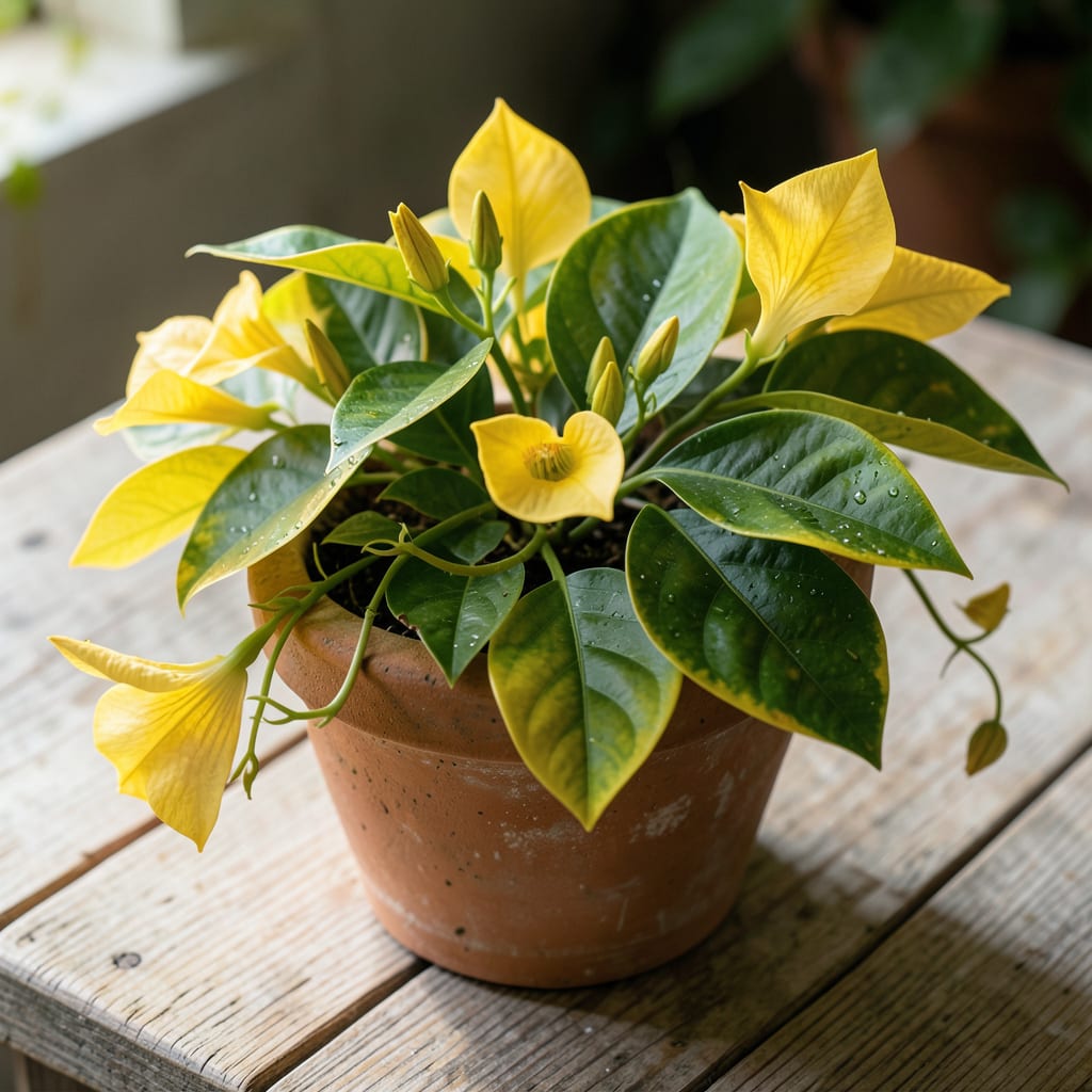 Mandevilla Leaves Turning Yellow: Environmental Stress and Recovery Tips example with annotations