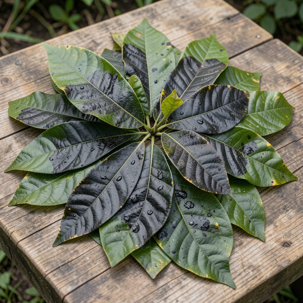mango tree leaves turning black example with annotations