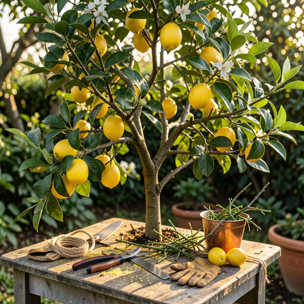 Meyer Lemon Tree Pruning: Year Round Guide for Bigger Harvests illustration with key details