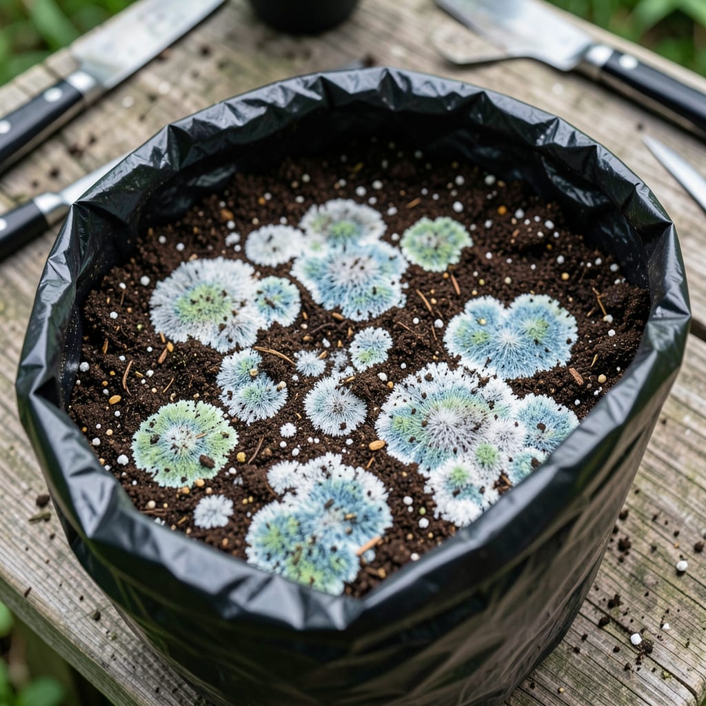 Mold in Potting Soil Bag: Prevention and Removal for Healthy Plants example with annotations
