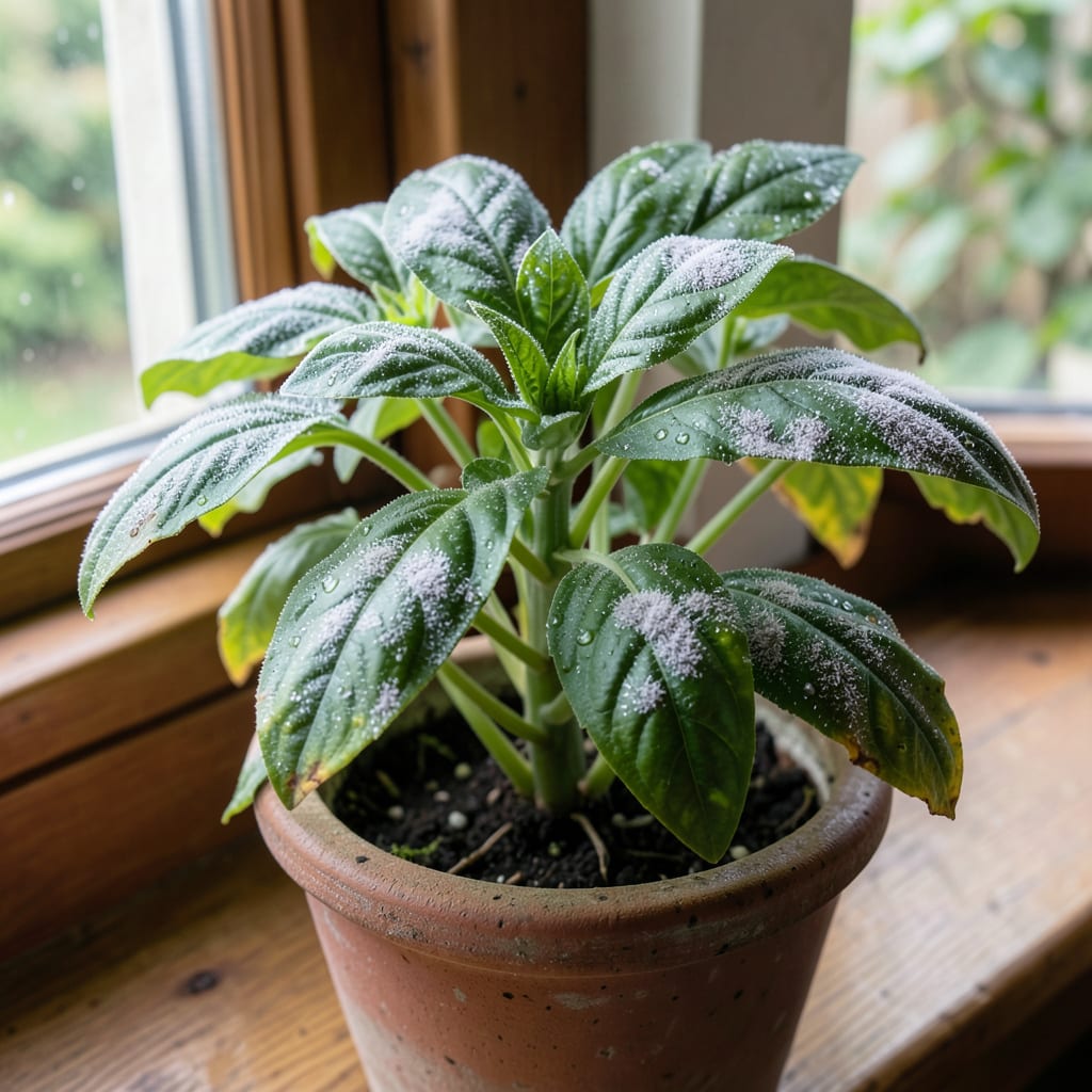 Visual representation of Mold on Basil Plant: Immediate Action for Healthy Leaves