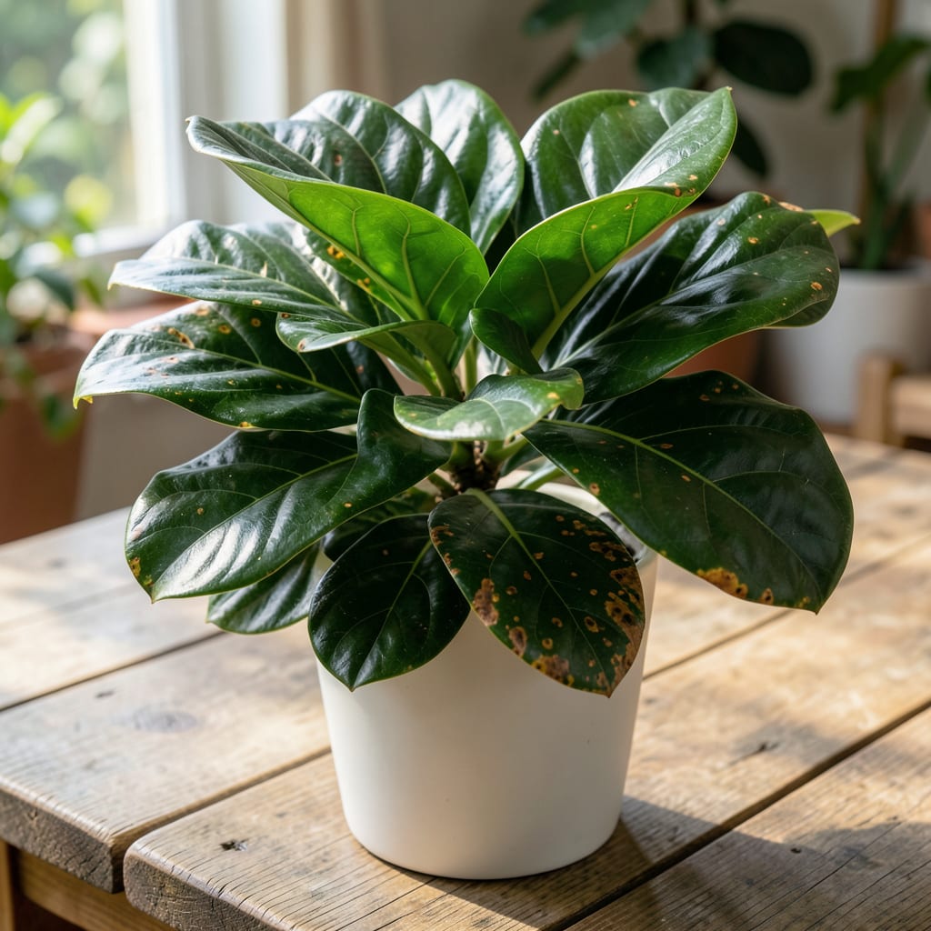New Fiddle Leaf Fig Leaves Brown Spots: Early Detection and Revival Steps example with annotations