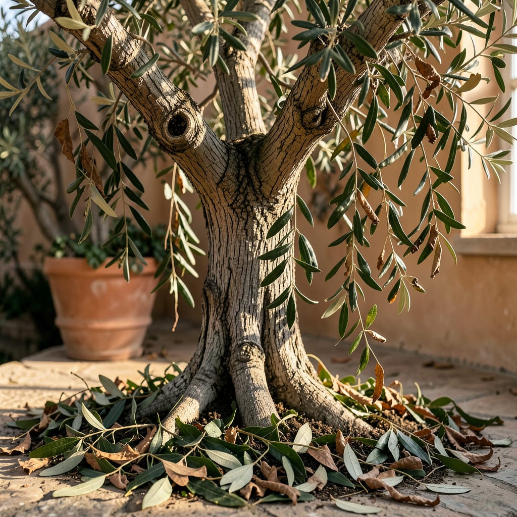 Visual representation of Olive Tree Leaves Curling and Falling Off: Environmental Stress and Recovery Methods