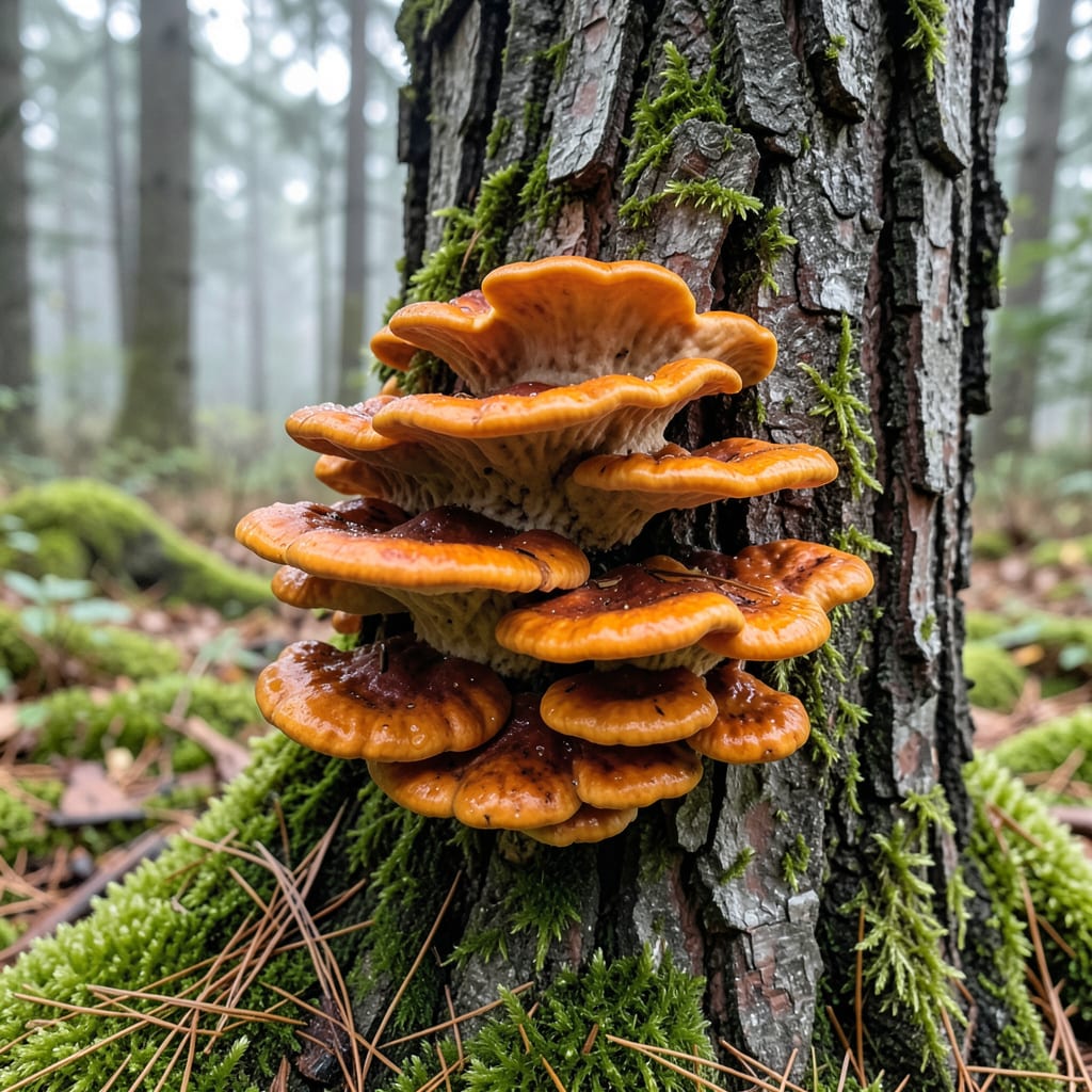 Orange Fungus on Tree Trunk: Early Warning Signs and Natural Removal example with annotations