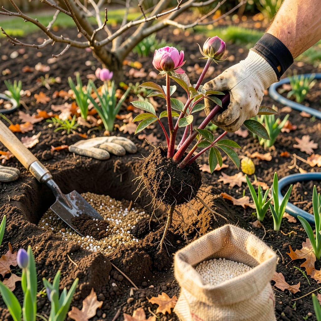 Peony Transplant Guide: Fall Timing for Bigger Blooms Next Season example with annotations