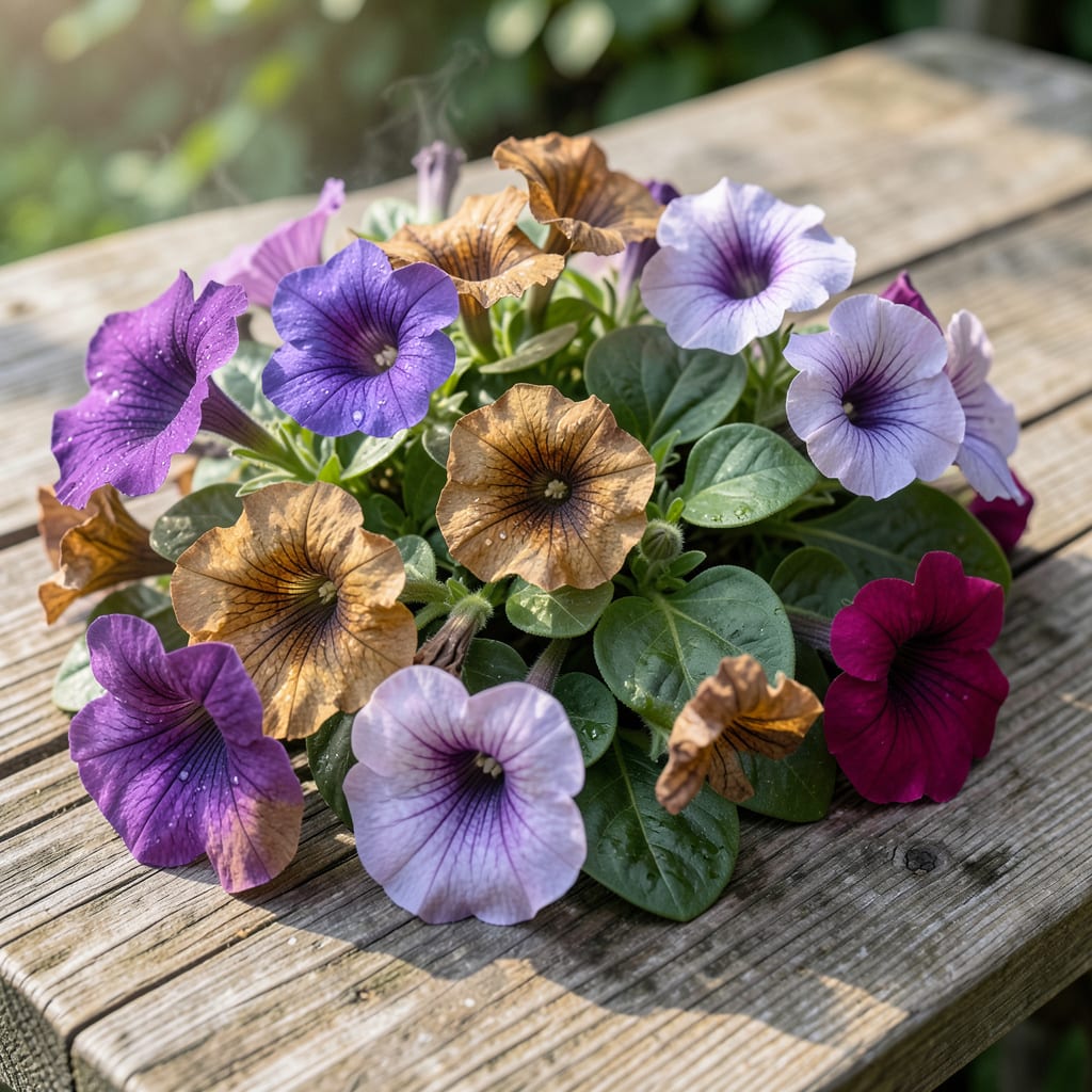 Petunia Leaves Turning Brown: Common Causes and Organic Solutions illustration with key details