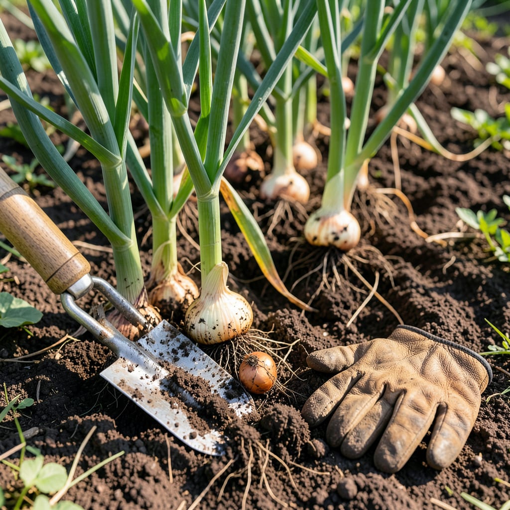 Visual representation of Pictures of Onions Ready to Harvest: Visual Cues for Gardeners