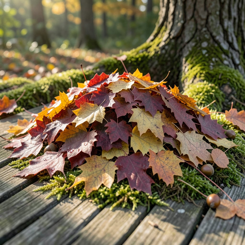 Pile Of Autumn Leaves: Vibrant Colors for Seasonal Garden Decor illustration with key details