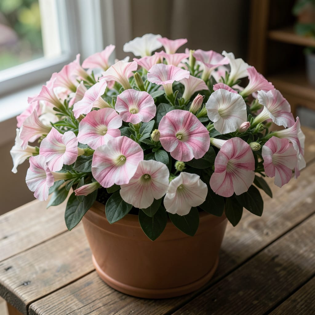 Pink And White Striped Petunias: Vibrant Garden Accents For Season Long Color example with annotations