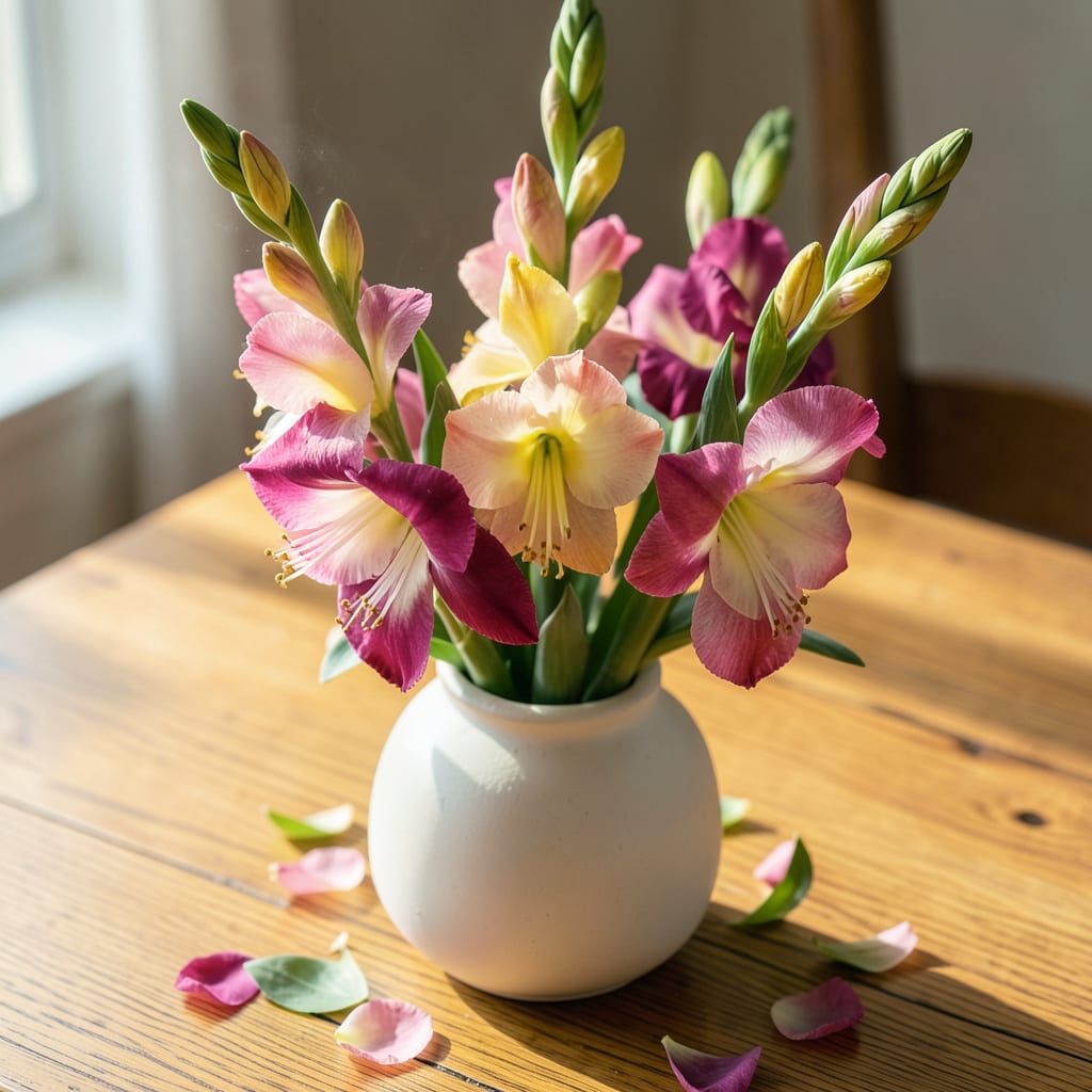 Pink and Yellow Gladiolus: Vibrant Garden Showstoppers example with annotations