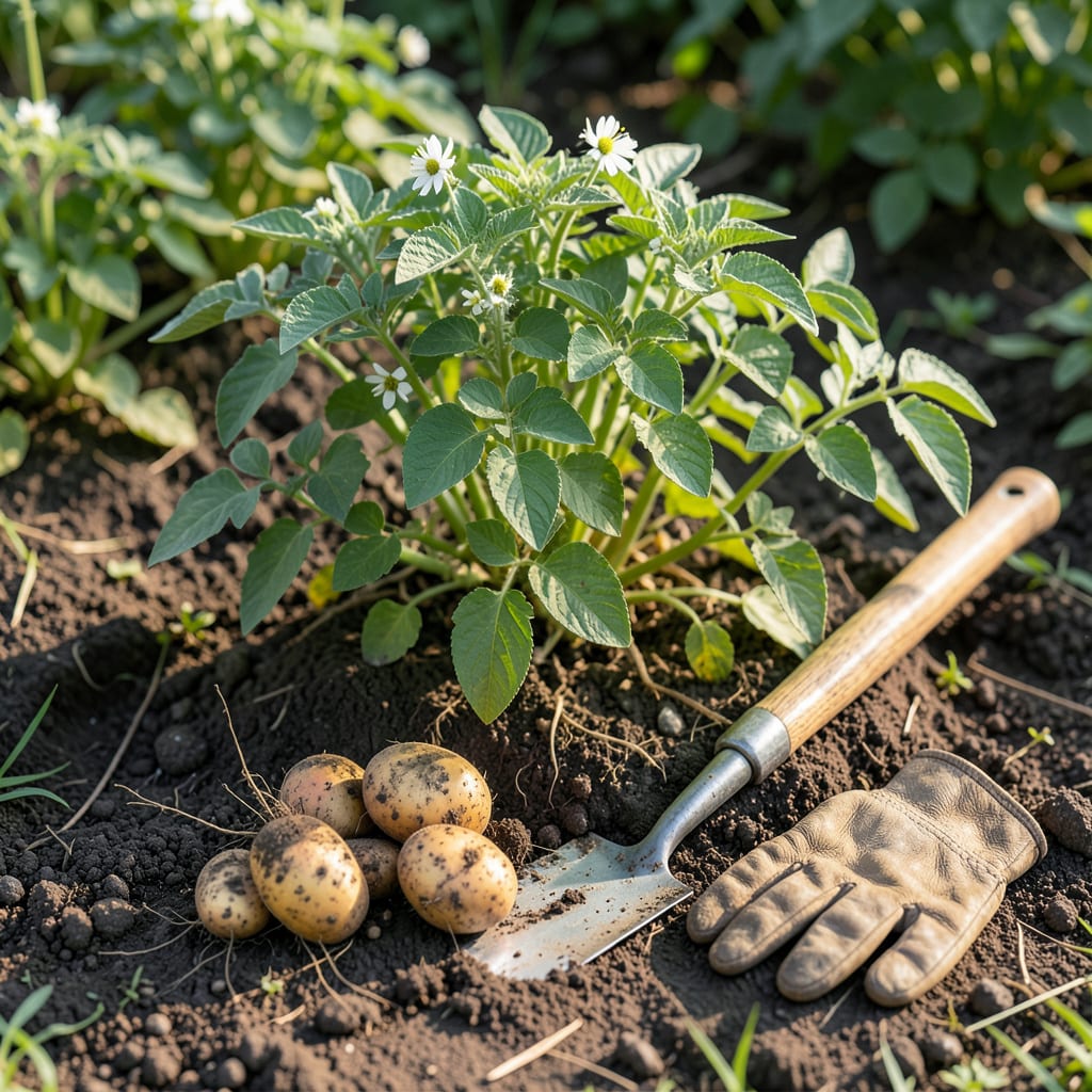 planted potatoes ready harvest example with annotations