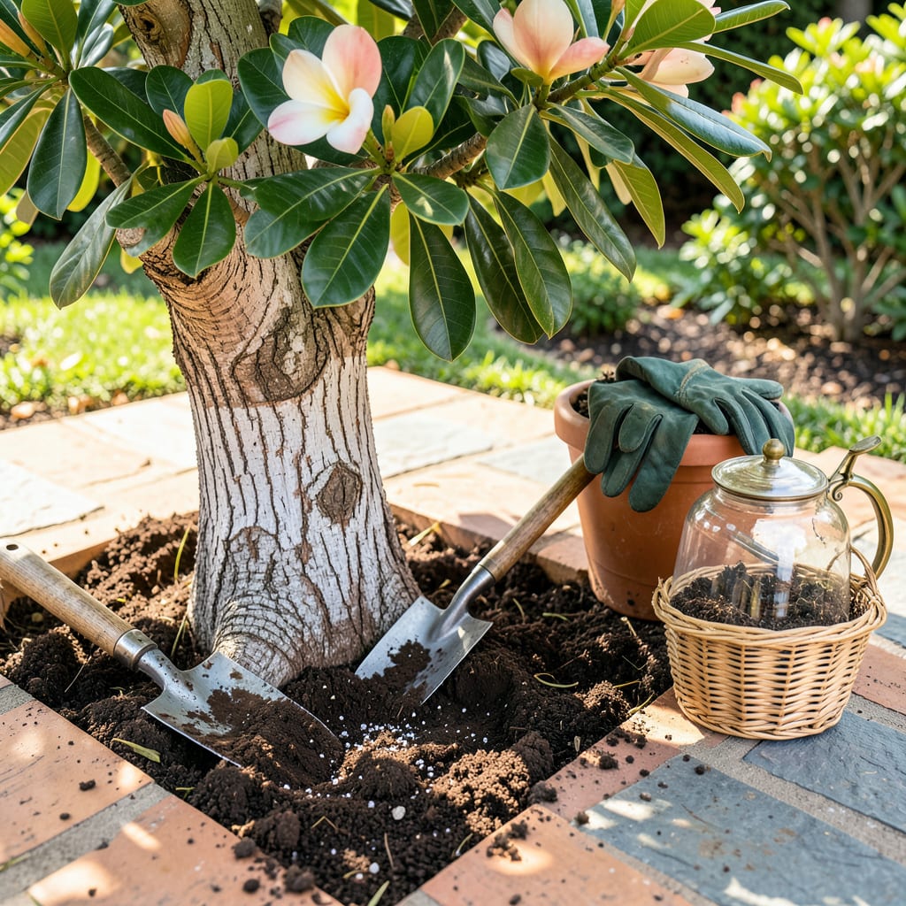 Plumeria Transplant Guide: Stress Free Roots for Vibrant Blooms illustration with key details