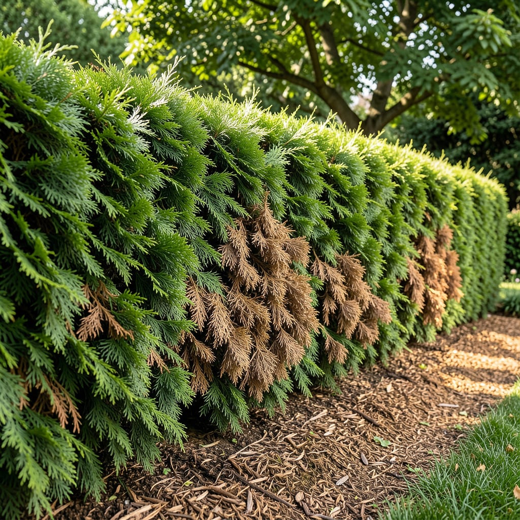Comprehensive podocarpus hedge turning brown visual reference