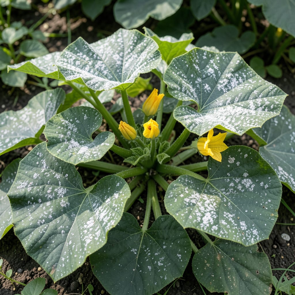 Visual representation of powdery mildew on squash leaves