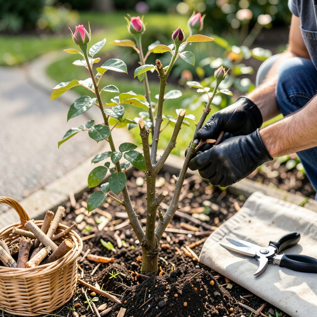Prune a Rose Bush: The Step by Step Guide for Bigger Blooms illustration with key details