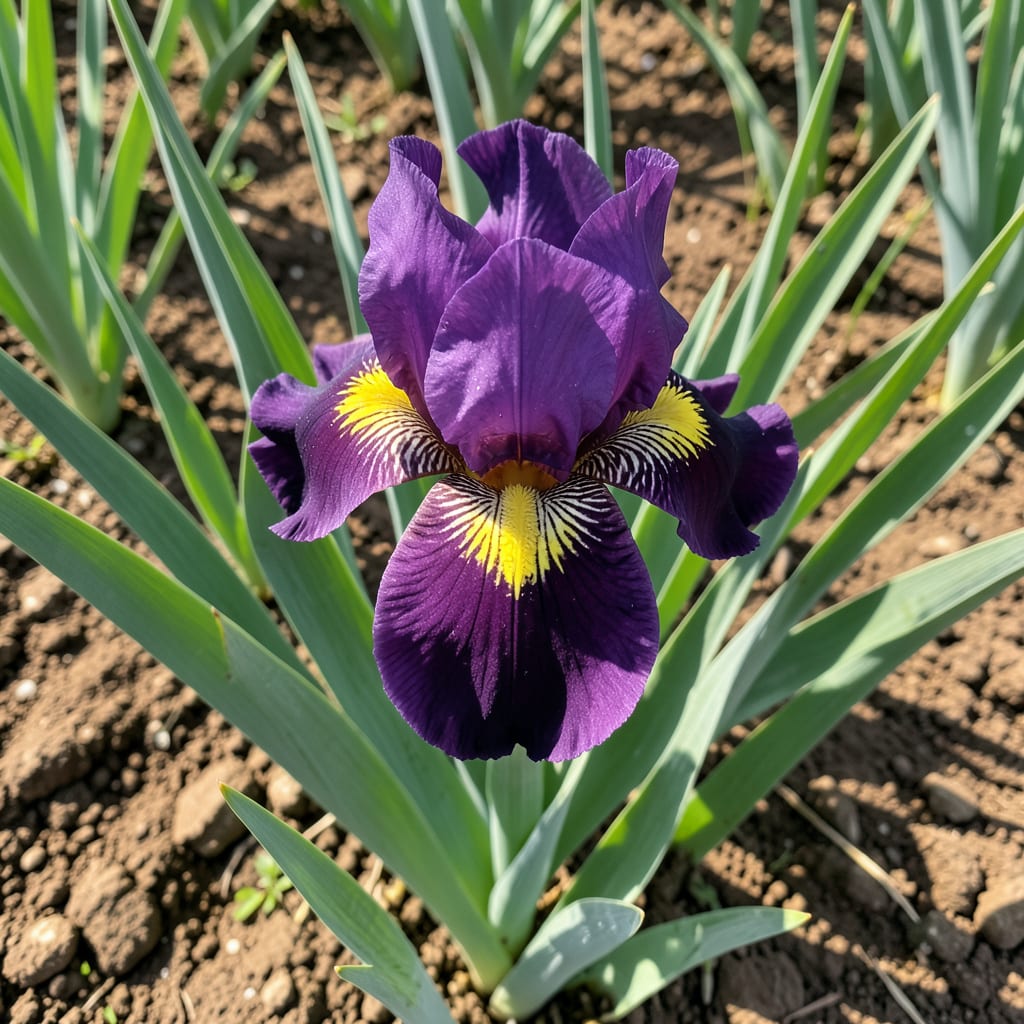 Purple and Yellow Iris: Striking Bicolor Blooms for Garden Elegance illustration with key details