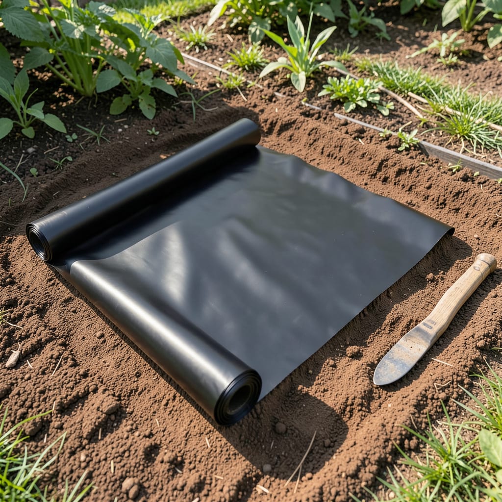Visual representation of roll of black plastic